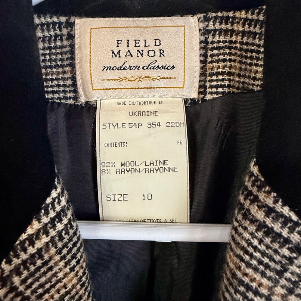 Field Manor Wool Blazer Size 10 I Houndstooth Wool Jacket I Classic Tailored - Picture 6 of 15